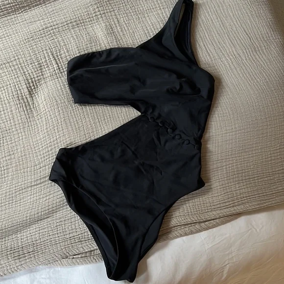 Red Carter Black One Piece Swimsuit one shoulder asymmetrical size L - Picture 5 of 6